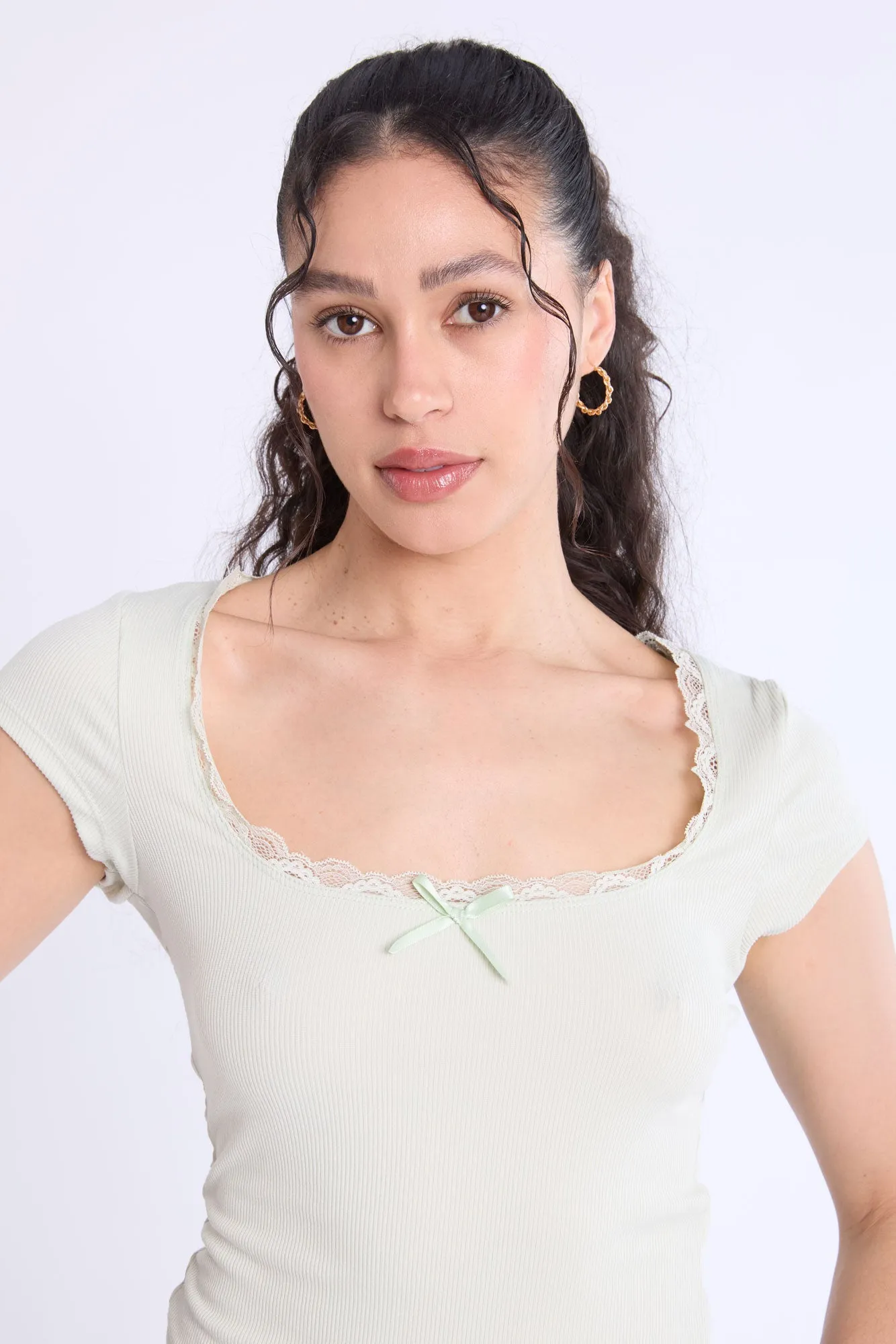 Short Sleeve Lace Trim Baby Tee