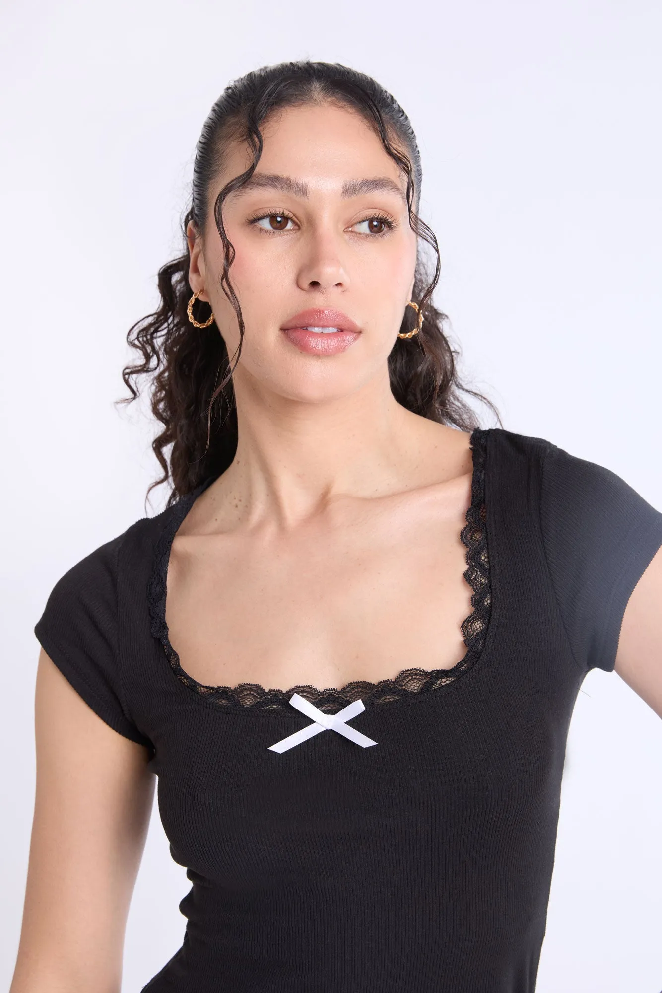 Short Sleeve Lace Trim Baby Tee