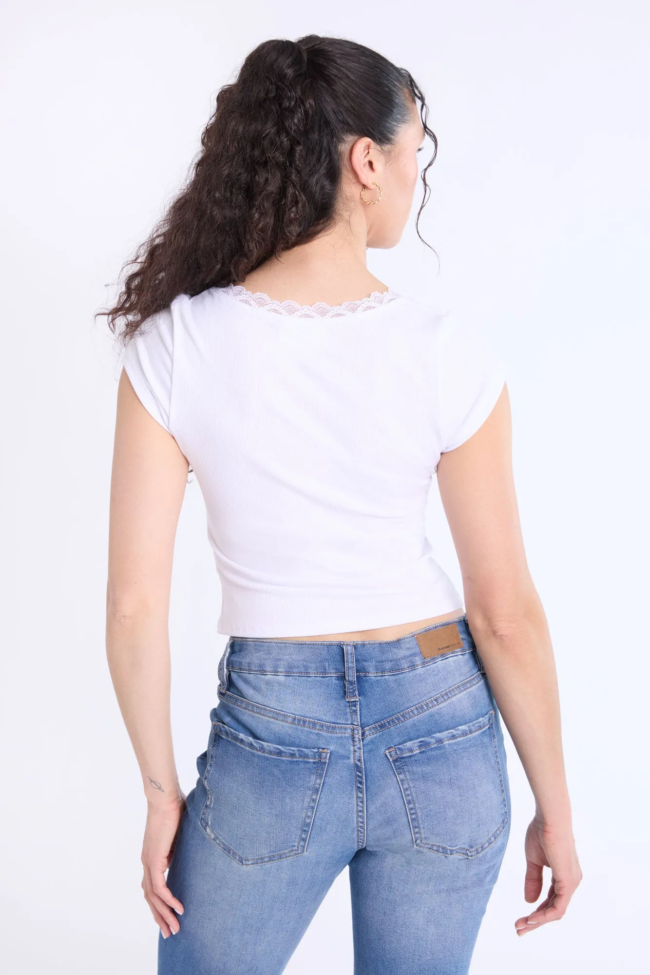 Short Sleeve Lace Trim Baby Tee