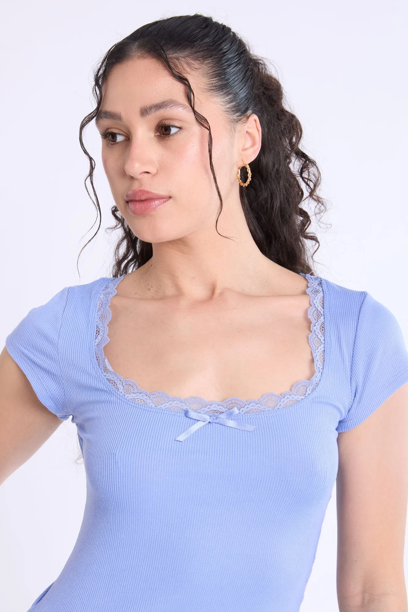 Short Sleeve Lace Trim Baby Tee