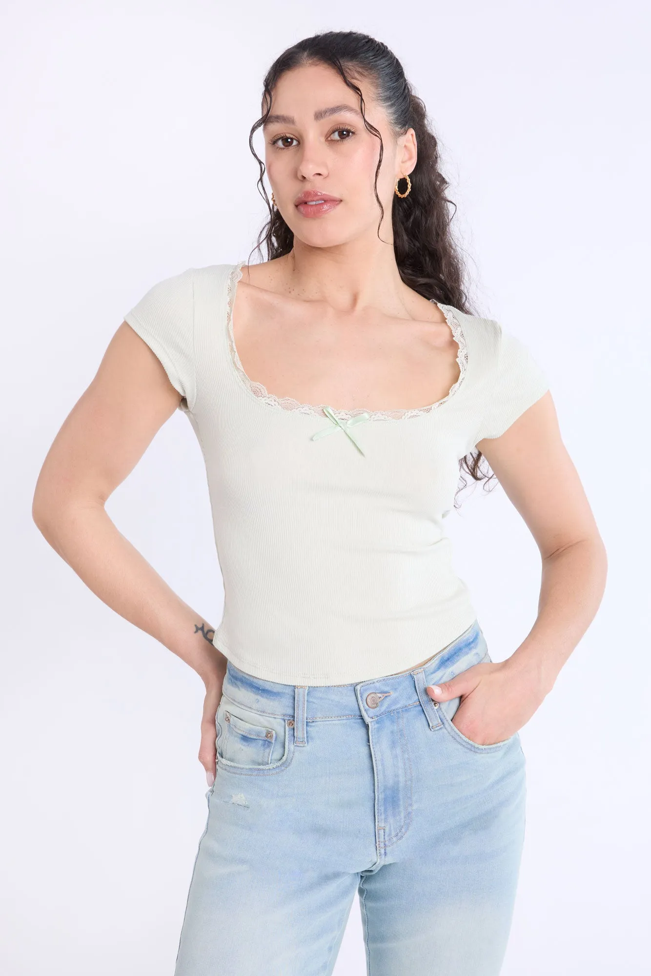Short Sleeve Lace Trim Baby Tee