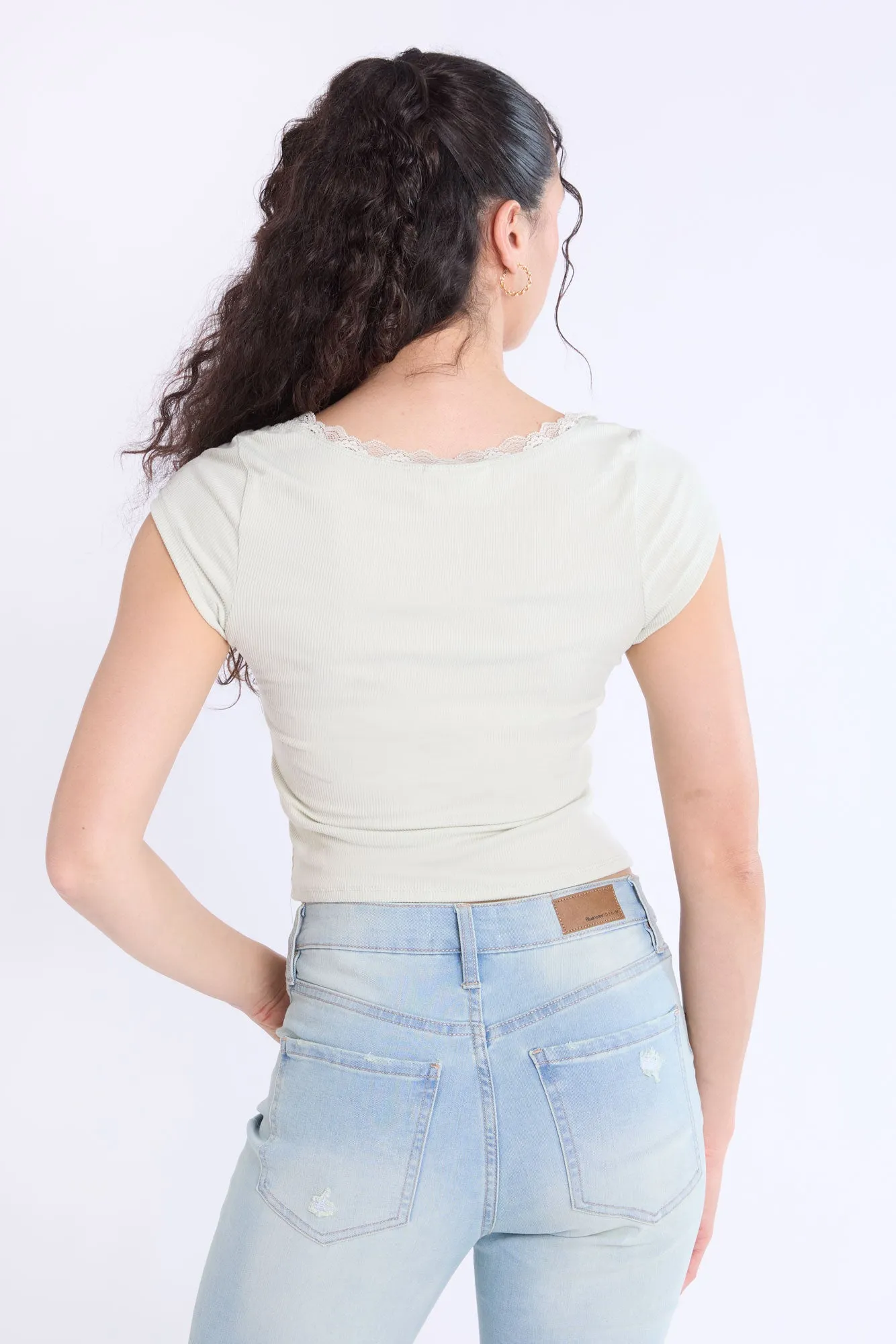 Short Sleeve Lace Trim Baby Tee