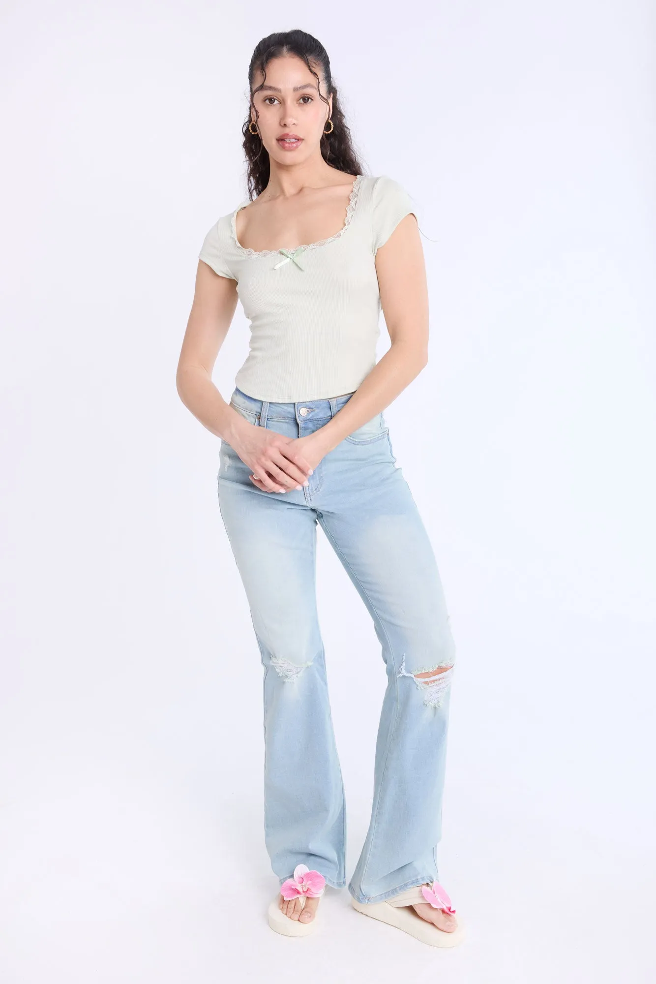 Short Sleeve Lace Trim Baby Tee