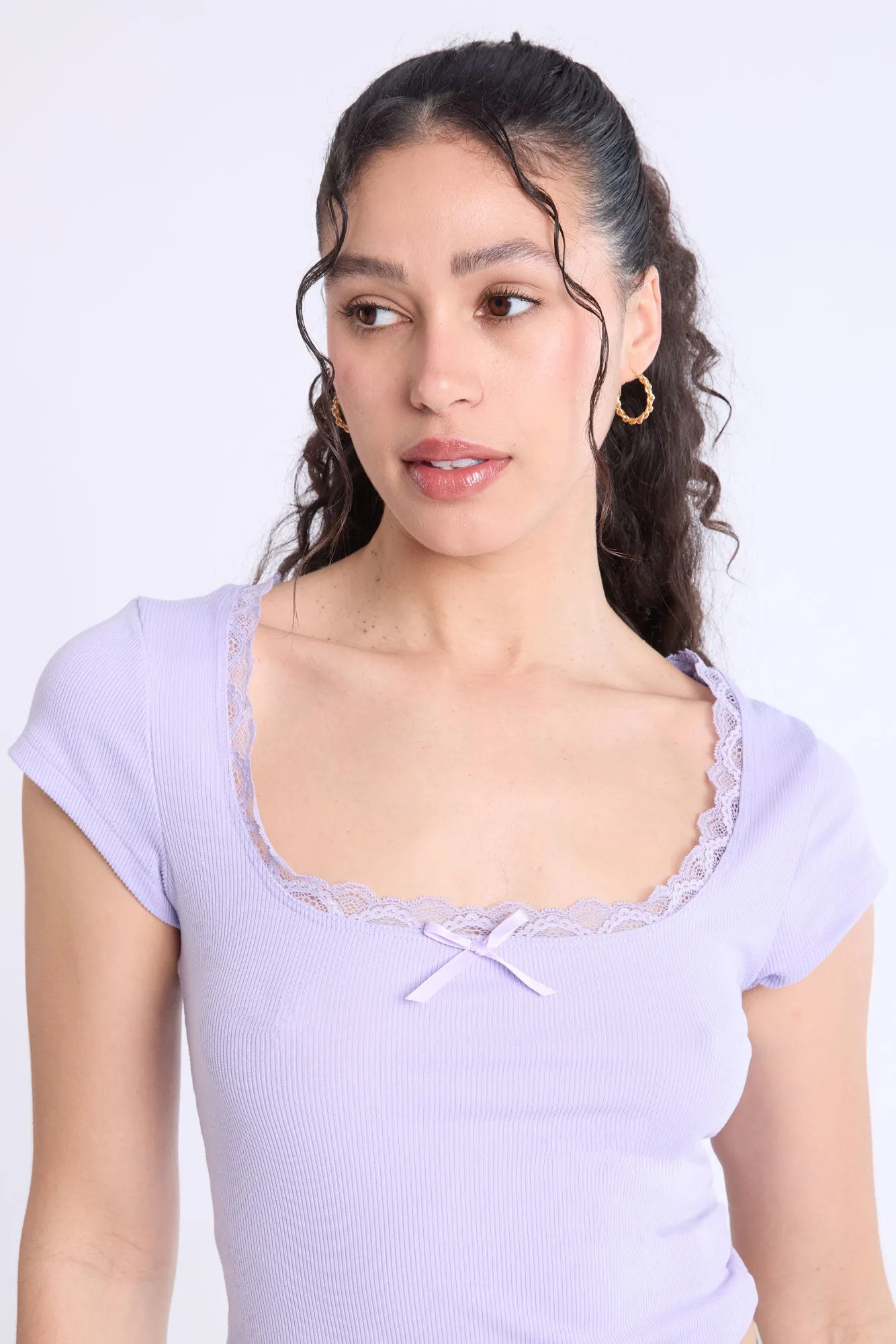 Short Sleeve Lace Trim Baby Tee