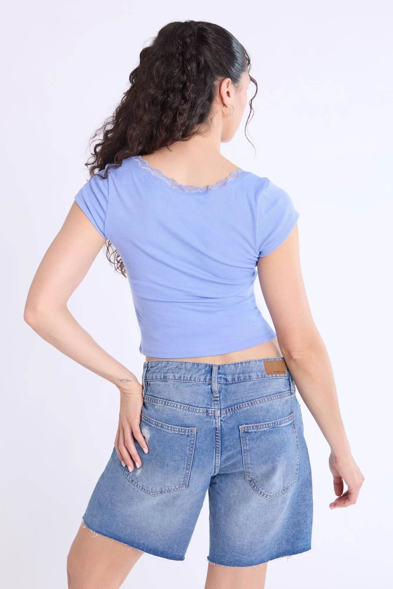 Short Sleeve Lace Trim Baby Tee