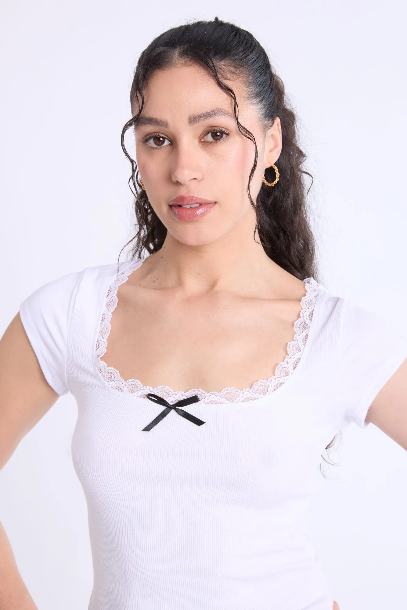 Short Sleeve Lace Trim Baby Tee