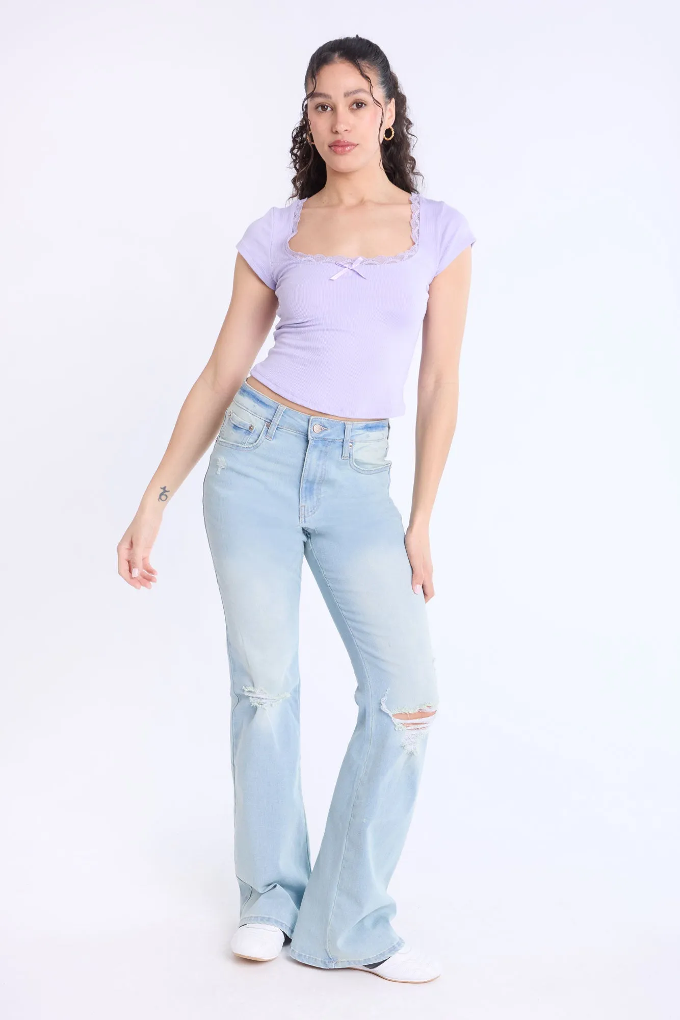 Short Sleeve Lace Trim Baby Tee