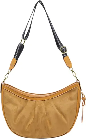 Shoulder HandbagPleated Crossbody Bag for Women PU Leather Spacious Satchel Purses Retro Half Moon Shoulder Purse with Adjustable Strap