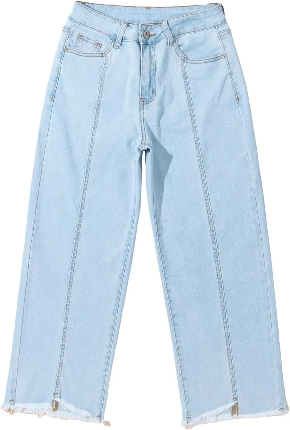 Sidefeel Women's Jeans High Waisted Wide Leg Loose Fit Straight Leg Zimbaplatinum Cropped Denim Pants