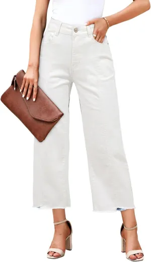 Sidefeel Women's Jeans High Waisted Wide Leg Loose Fit Straight Leg Zimbaplatinum Cropped Denim Pants