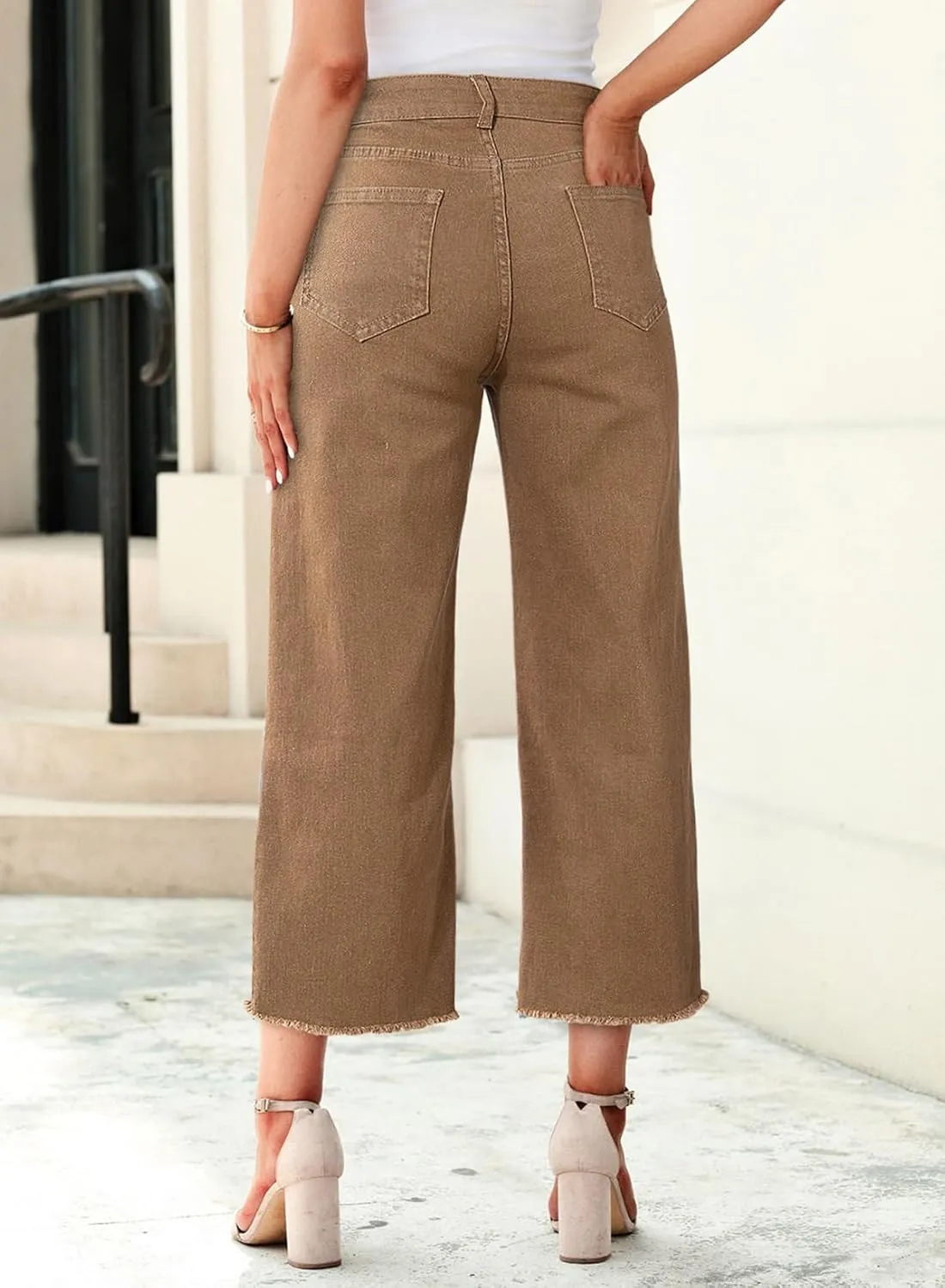 Sidefeel Women's Jeans High Waisted Wide Leg Loose Fit Straight Leg Zimbaplatinum Cropped Denim Pants