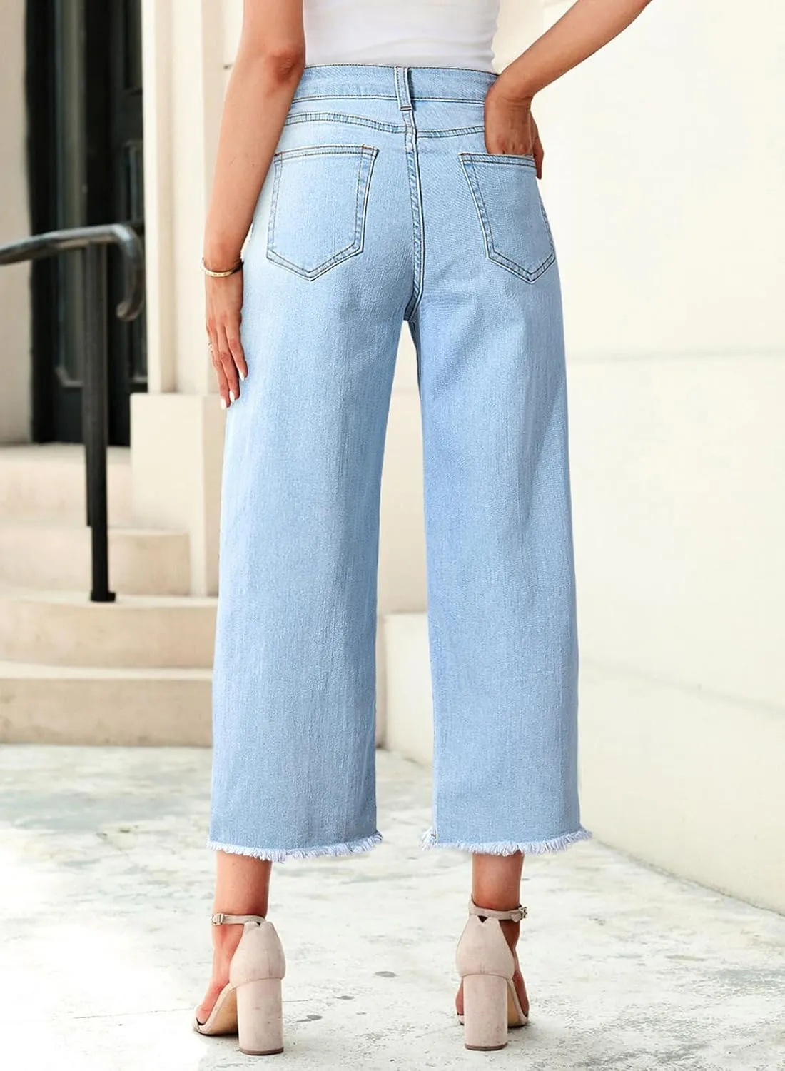 Sidefeel Women's Jeans High Waisted Wide Leg Loose Fit Straight Leg Zimbaplatinum Cropped Denim Pants