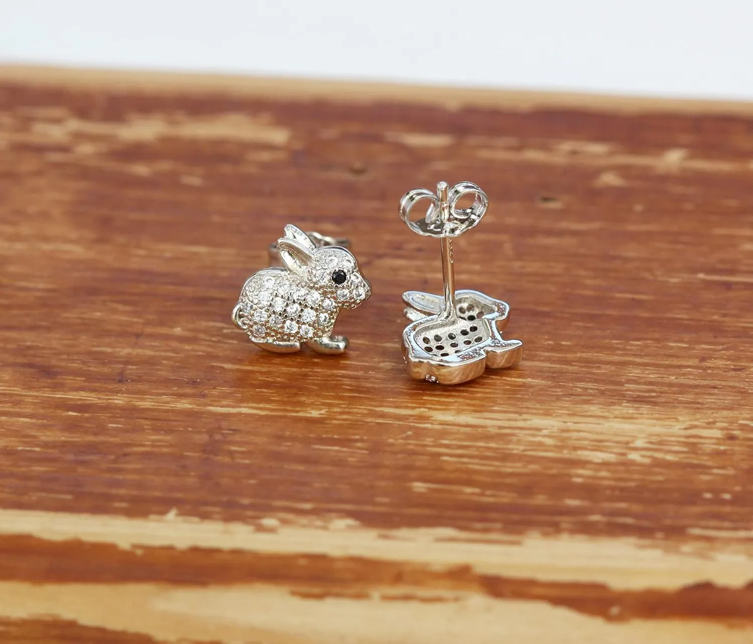 silver earrings for women, rose gold Sterling Silver pave Zircons cute rabbit Easter bunny stud earrings For Women Girls kids, birthday Gift