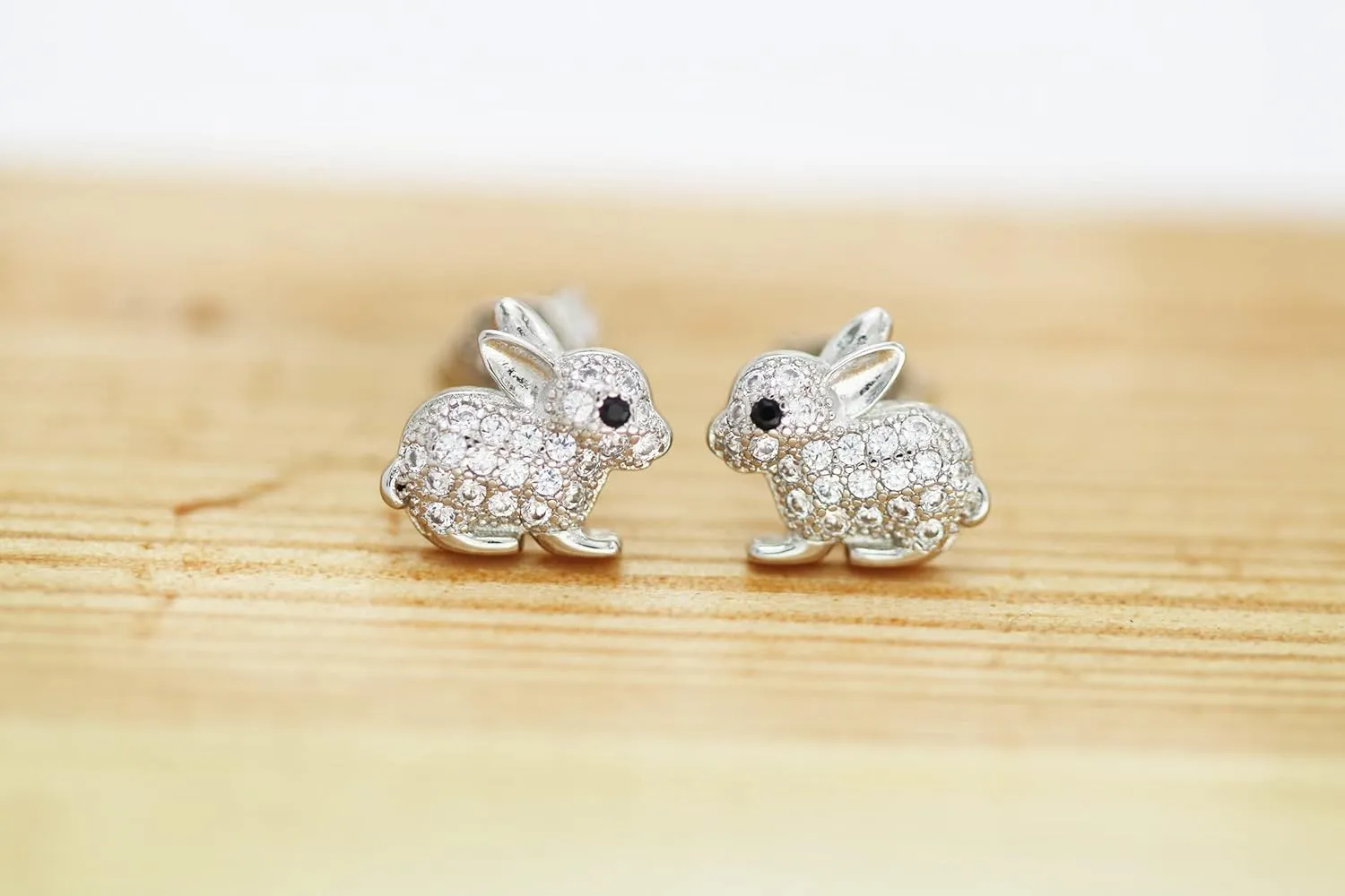 silver earrings for women, rose gold Sterling Silver pave Zircons cute rabbit Easter bunny stud earrings For Women Girls kids, birthday Gift