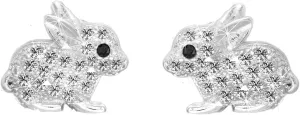 silver earrings for women, rose gold Sterling Silver pave Zircons cute rabbit Easter bunny stud earrings For Women Girls kids, birthday Gift