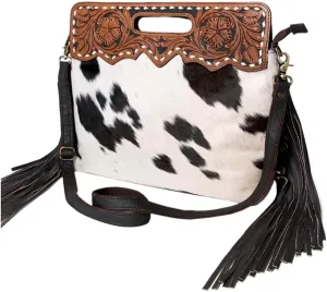 SKBA105 Clutch Hand Tooled Hair-On Genuine Leather women bag western handbag purse