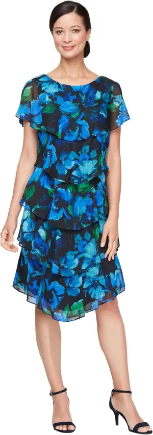 S.L. Fashions Women's Floral Tiered Spring/Summer Wedding Guest, Cocktail Dress, Special Occasion (Plus Size)