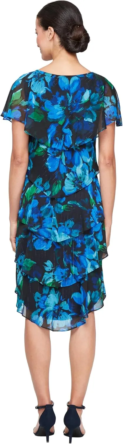 S.L. Fashions Women's Floral Tiered Spring/Summer Wedding Guest, Cocktail Dress, Special Occasion (Plus Size)
