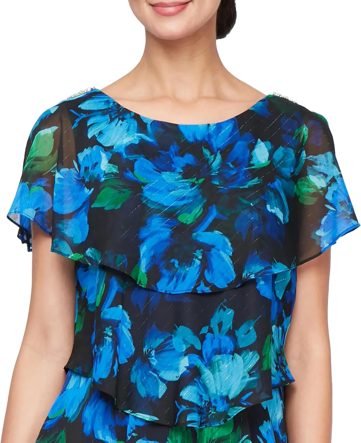 S.L. Fashions Women's Floral Tiered Spring/Summer Wedding Guest, Cocktail Dress, Special Occasion (Plus Size)