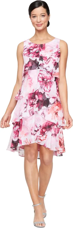 S.L. Fashions Women's Tiered Cocktail Party Dress, Wedding Guest Gown (Petite and Regular Sizes)