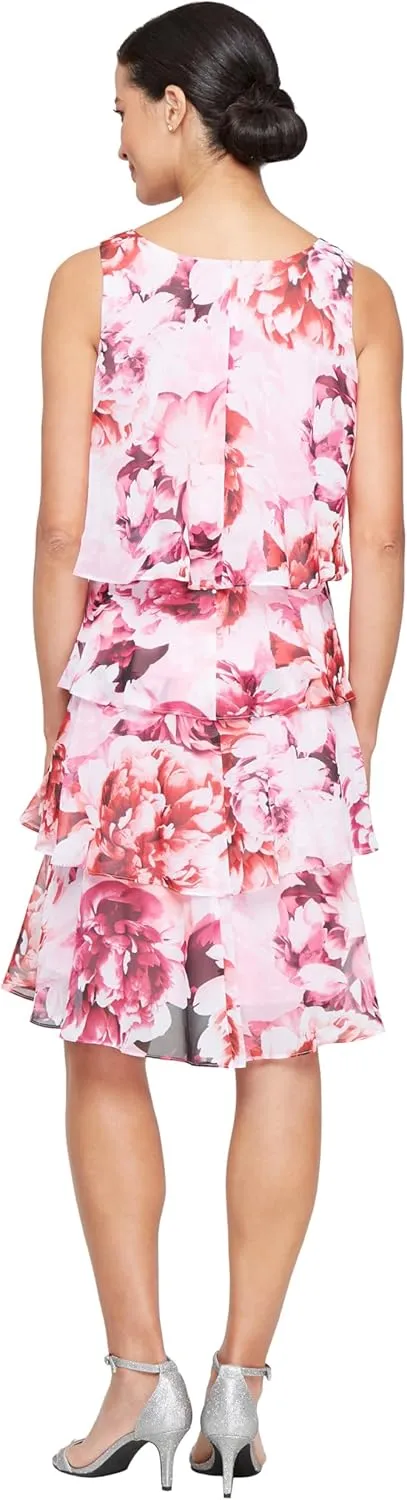 S.L. Fashions Women's Tiered Cocktail Party Dress, Wedding Guest Gown (Petite and Regular Sizes)