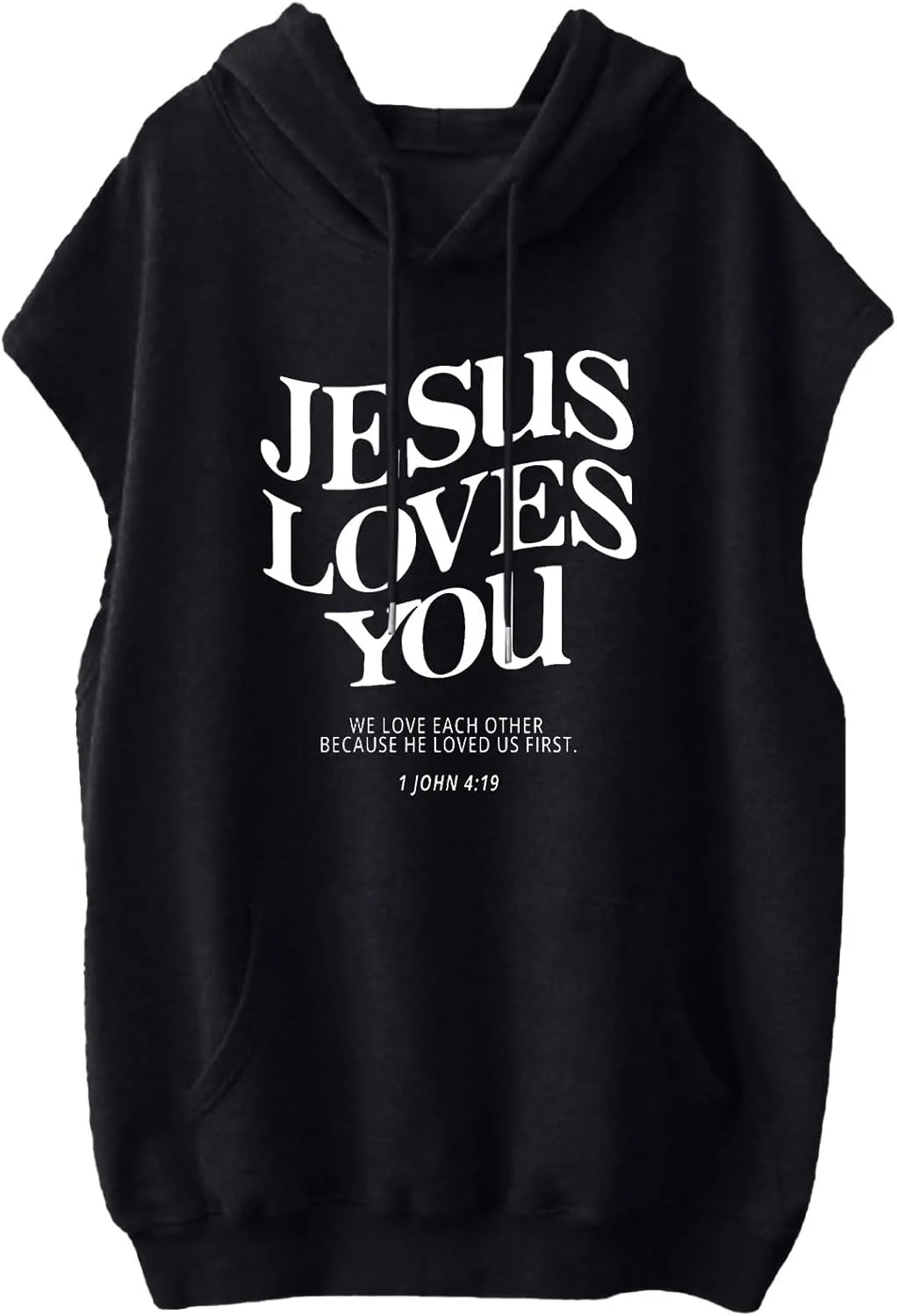 Sleeveless Hoodies for Women Jesus Loves You Workot Tank Tops Oversized Summer Lightweight Drawstring Hooded Vest with Pocket