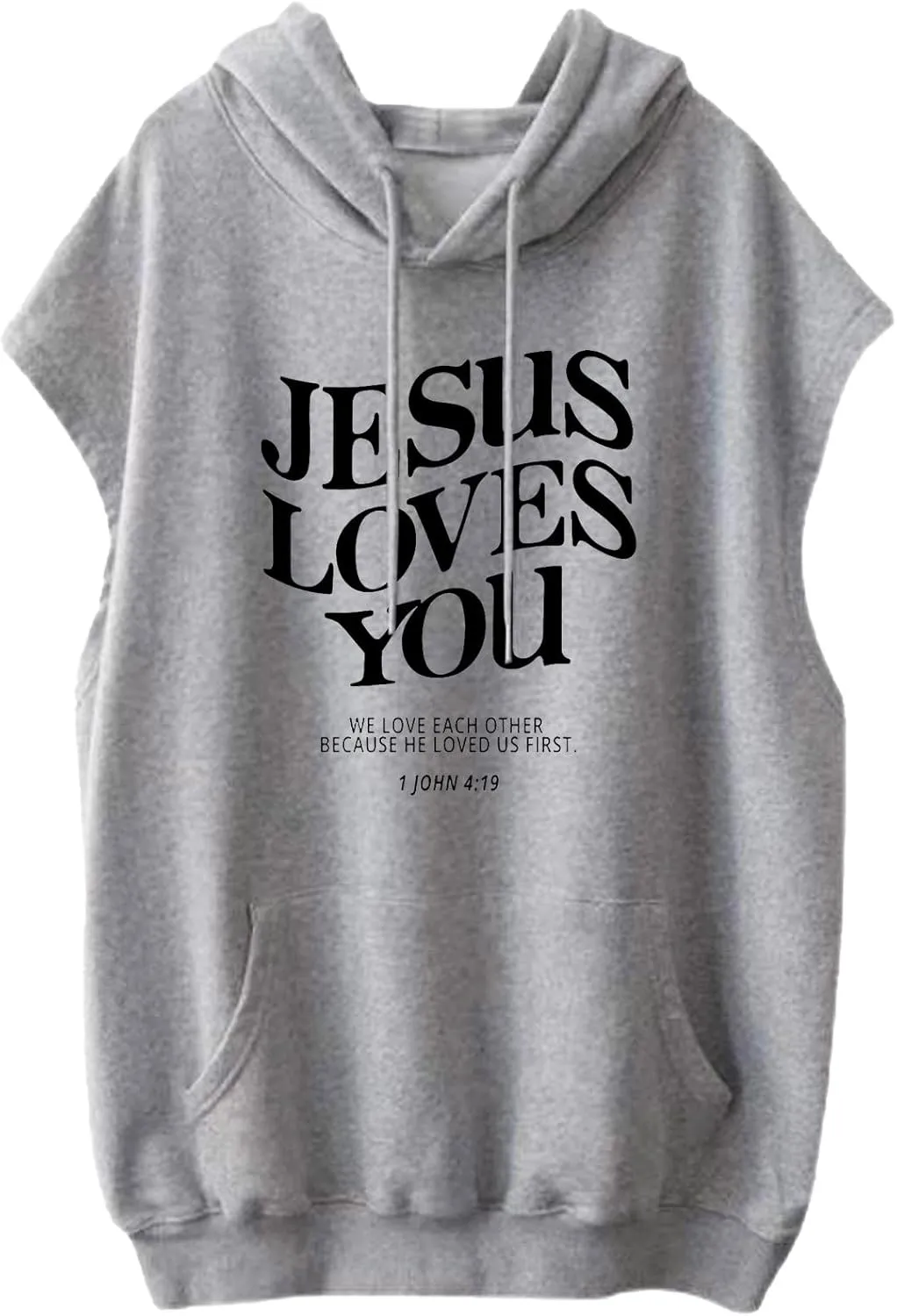 Sleeveless Hoodies for Women Jesus Loves You Workot Tank Tops Oversized Summer Lightweight Drawstring Hooded Vest with Pocket