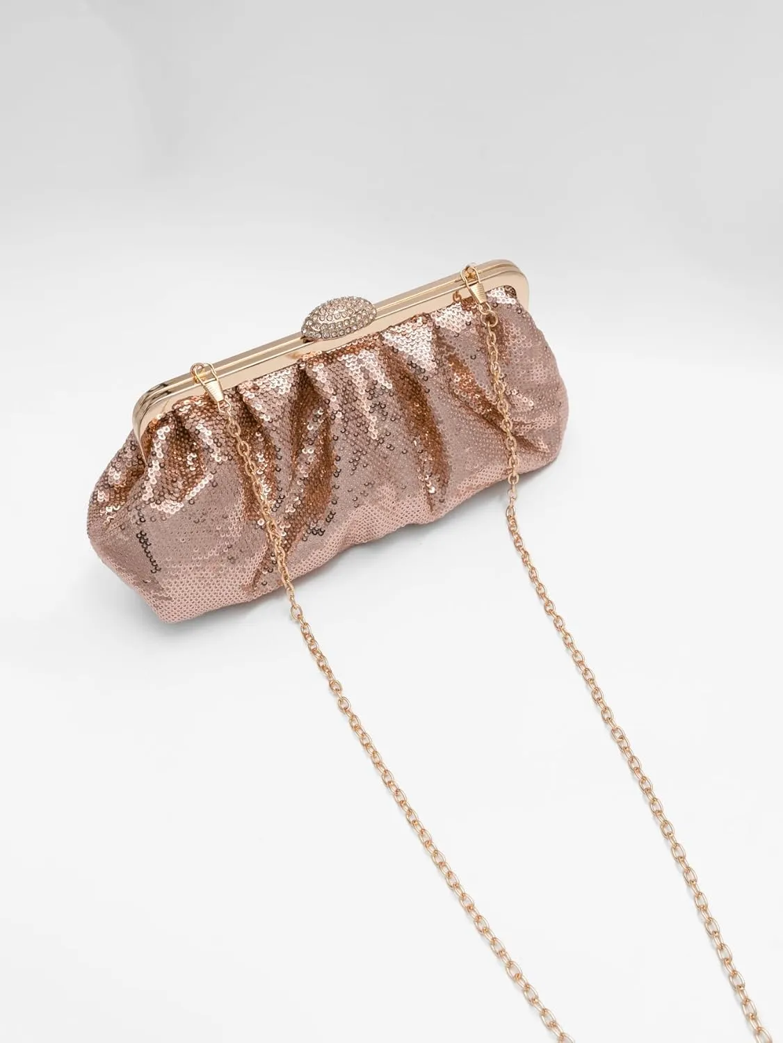 Solid Color Fish Scale Sequins Pleated Clutch Bag Hardware With Rhinestones Shiny Crossbody Purse for Women