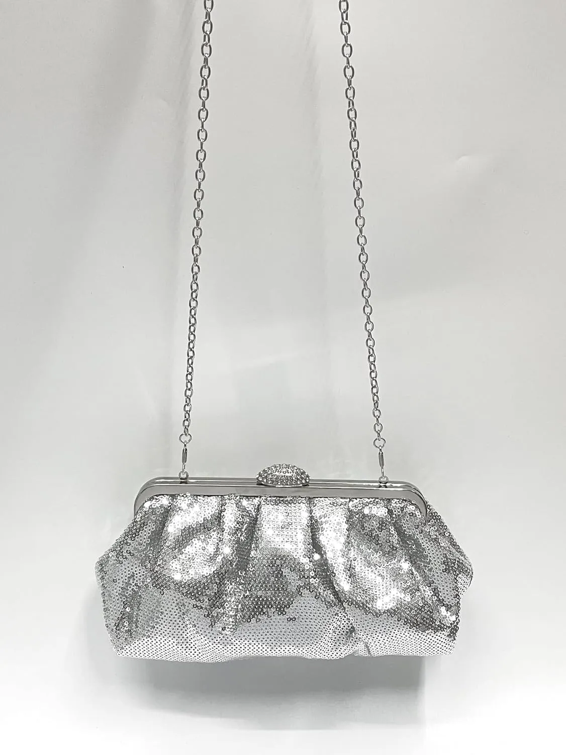 Solid Color Fish Scale Sequins Pleated Clutch Bag Hardware With Rhinestones Shiny Crossbody Purse for Women