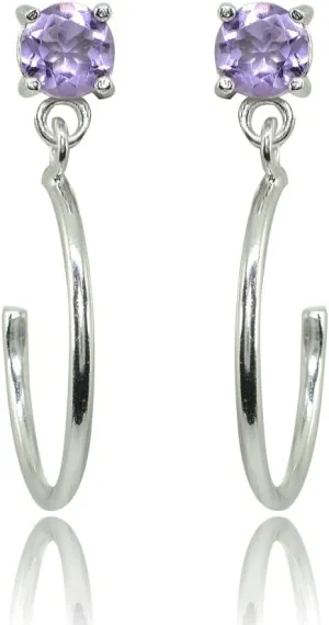 Sterling Silver 4mm Gemstone Dangling Half Hoop Stud Earrings