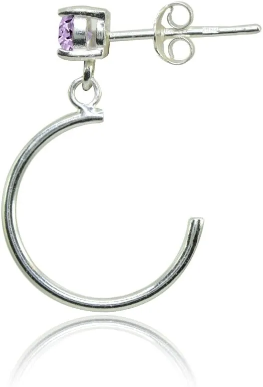 Sterling Silver 4mm Gemstone Dangling Half Hoop Stud Earrings