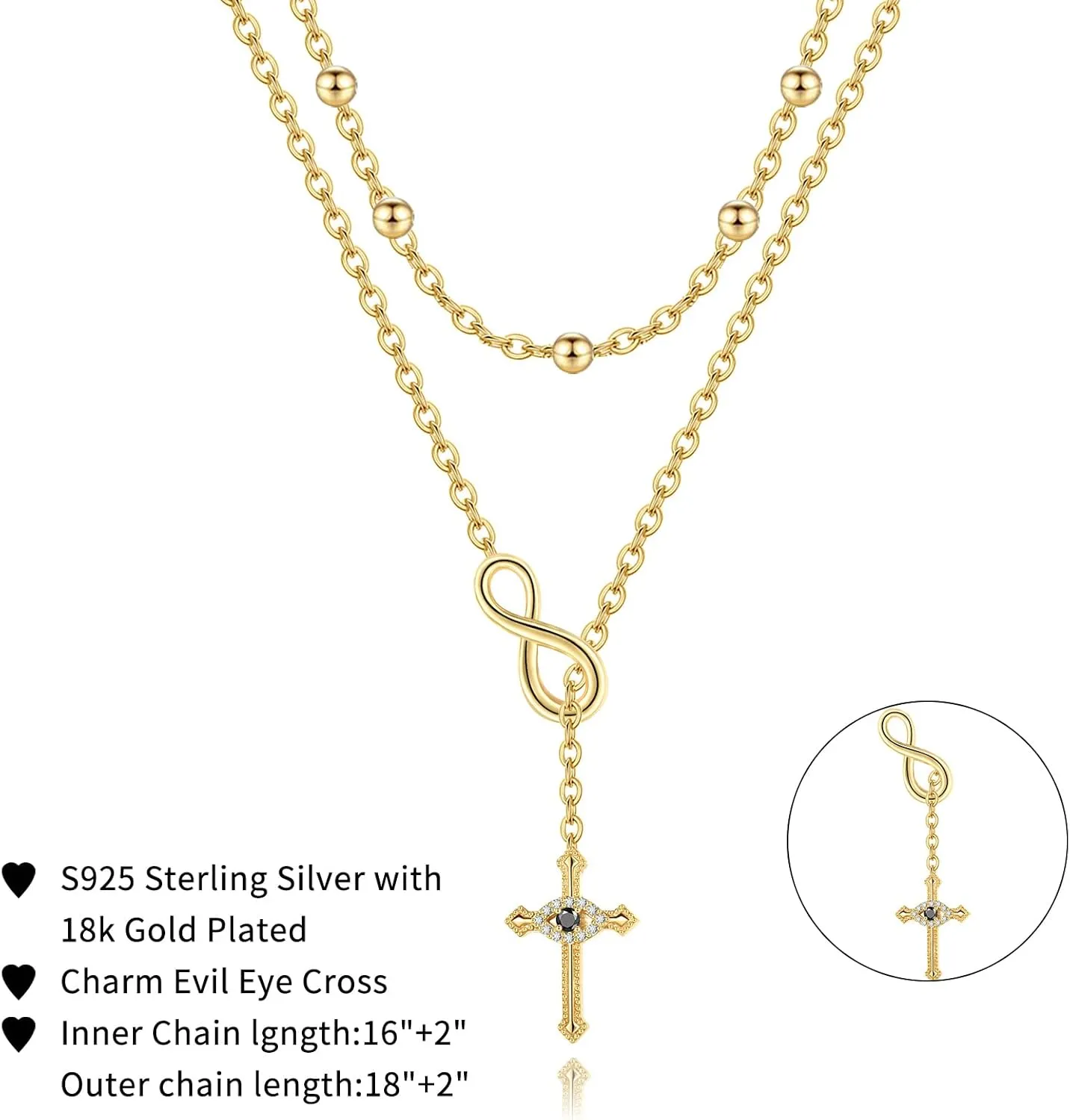 Sterling Silver Necklace for women, Cross Necklace with Infinity/Sunflower/Evil Eye/Paw Print/Vintage Style Gift for Mom Wife Friend Her on Birthday Anniversary