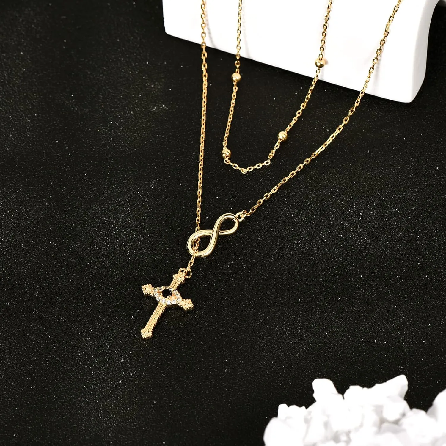 Sterling Silver Necklace for women, Cross Necklace with Infinity/Sunflower/Evil Eye/Paw Print/Vintage Style Gift for Mom Wife Friend Her on Birthday Anniversary