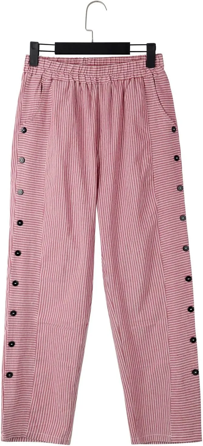 Striped Linen Pants Women Casual Elastic Waist Wide Leg Gauze Capri Lightweight Summer Cropped Trousers 2025 Outfits