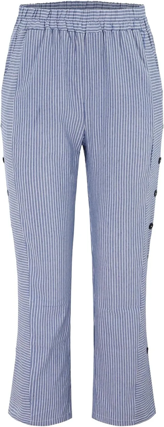 Striped Linen Pants Women Casual Elastic Waist Wide Leg Gauze Capri Lightweight Summer Cropped Trousers 2025 Outfits