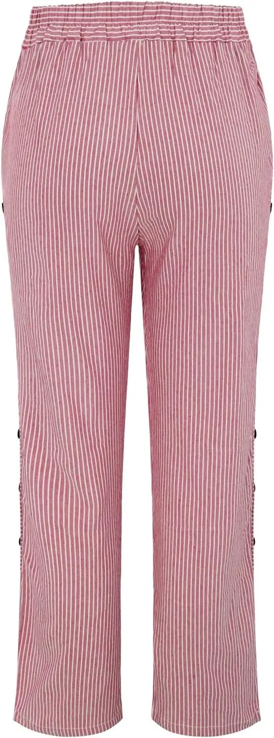 Striped Linen Pants Women Casual Elastic Waist Wide Leg Gauze Capri Lightweight Summer Cropped Trousers 2025 Outfits