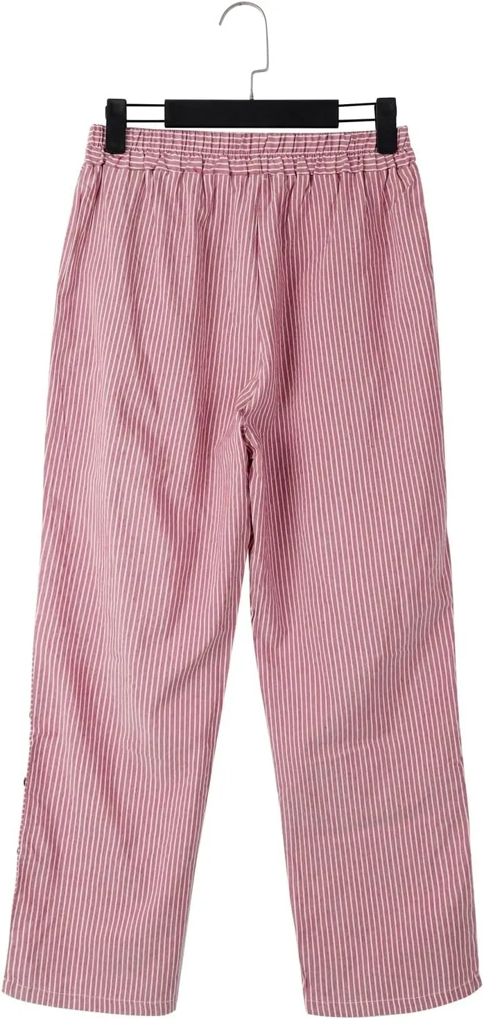 Striped Linen Pants Women Casual Elastic Waist Wide Leg Gauze Capri Lightweight Summer Cropped Trousers 2025 Outfits