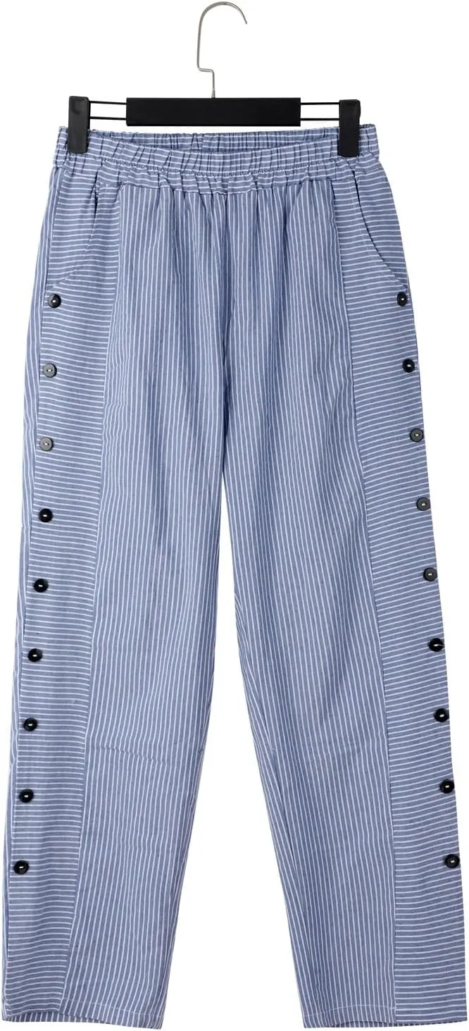 Striped Linen Pants Women Casual Elastic Waist Wide Leg Gauze Capri Lightweight Summer Cropped Trousers 2025 Outfits
