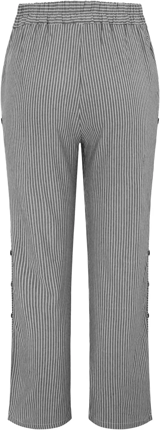 Striped Linen Pants Women Casual Elastic Waist Wide Leg Gauze Capri Lightweight Summer Cropped Trousers 2025 Outfits