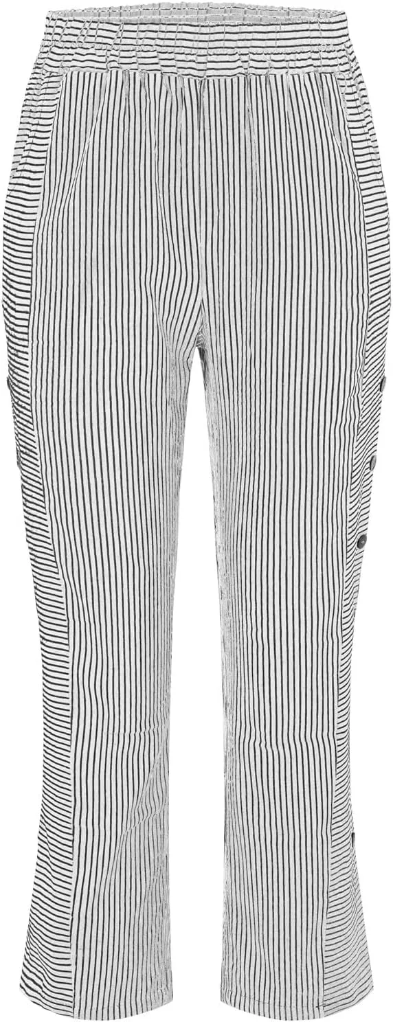 Striped Linen Pants Women Casual Elastic Waist Wide Leg Gauze Capri Lightweight Summer Cropped Trousers 2025 Outfits