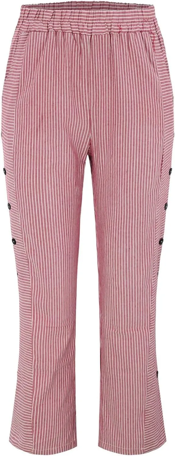 Striped Linen Pants Women Casual Elastic Waist Wide Leg Gauze Capri Lightweight Summer Cropped Trousers 2025 Outfits