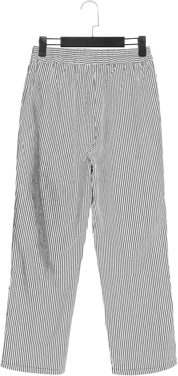 Striped Linen Pants Women Casual Elastic Waist Wide Leg Gauze Capri Lightweight Summer Cropped Trousers 2025 Outfits