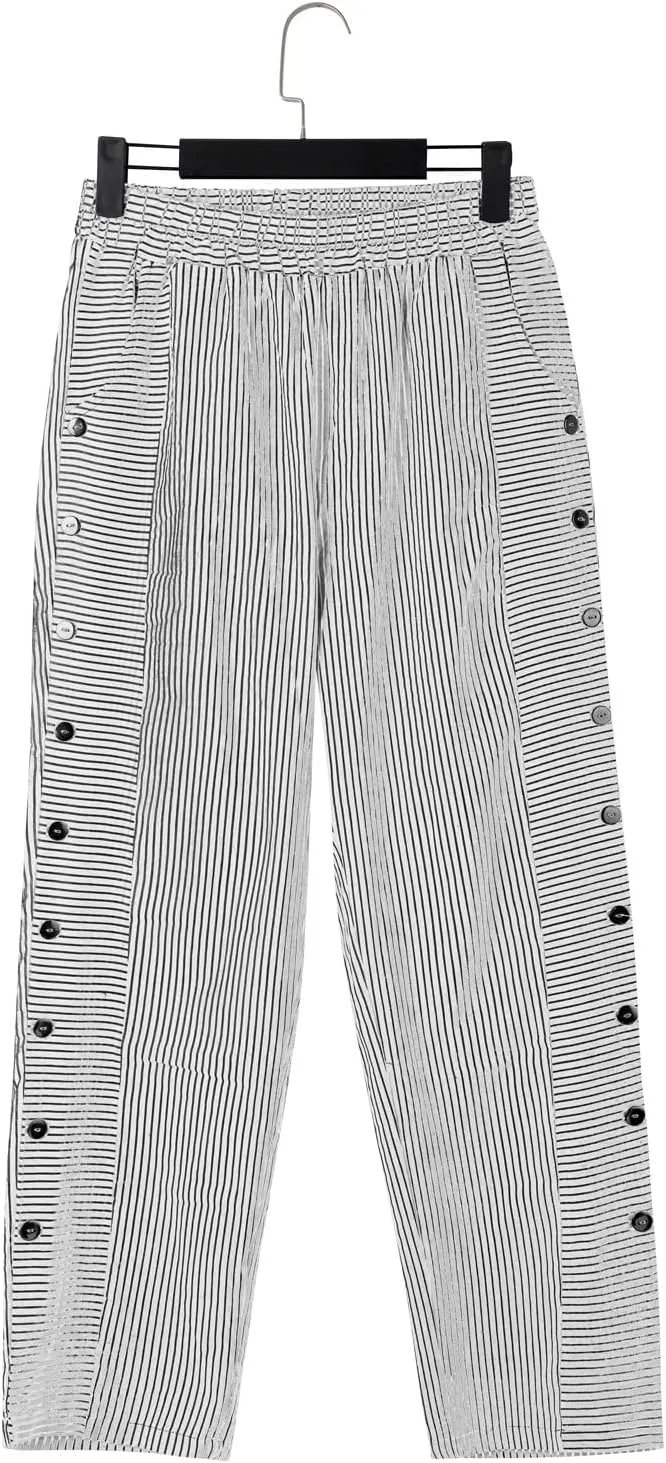 Striped Linen Pants Women Casual Elastic Waist Wide Leg Gauze Capri Lightweight Summer Cropped Trousers 2025 Outfits