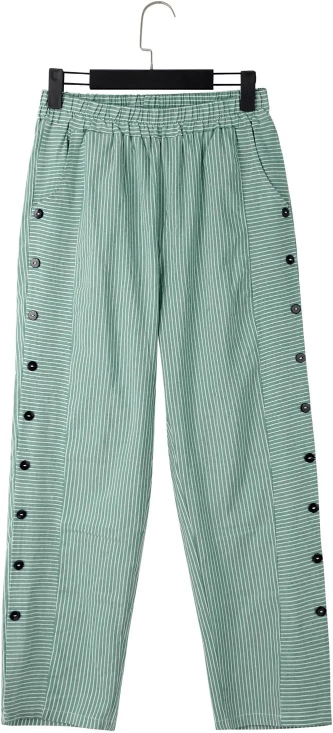Striped Linen Pants Women Casual Elastic Waist Wide Leg Gauze Capri Lightweight Summer Cropped Trousers 2025 Outfits