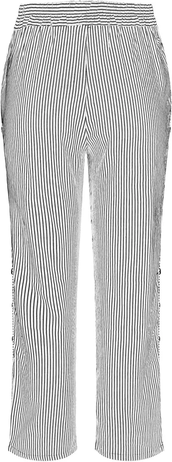 Striped Linen Pants Women Casual Elastic Waist Wide Leg Gauze Capri Lightweight Summer Cropped Trousers 2025 Outfits