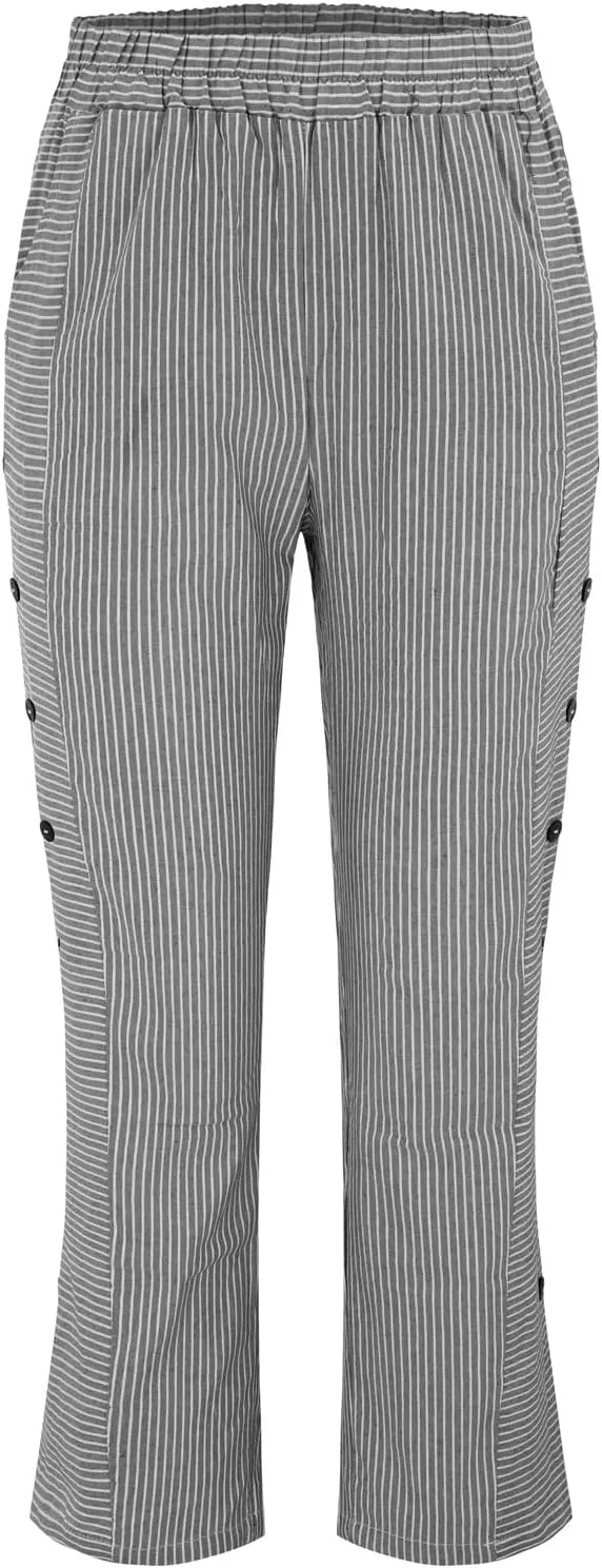 Striped Linen Pants Women Casual Elastic Waist Wide Leg Gauze Capri Lightweight Summer Cropped Trousers 2025 Outfits