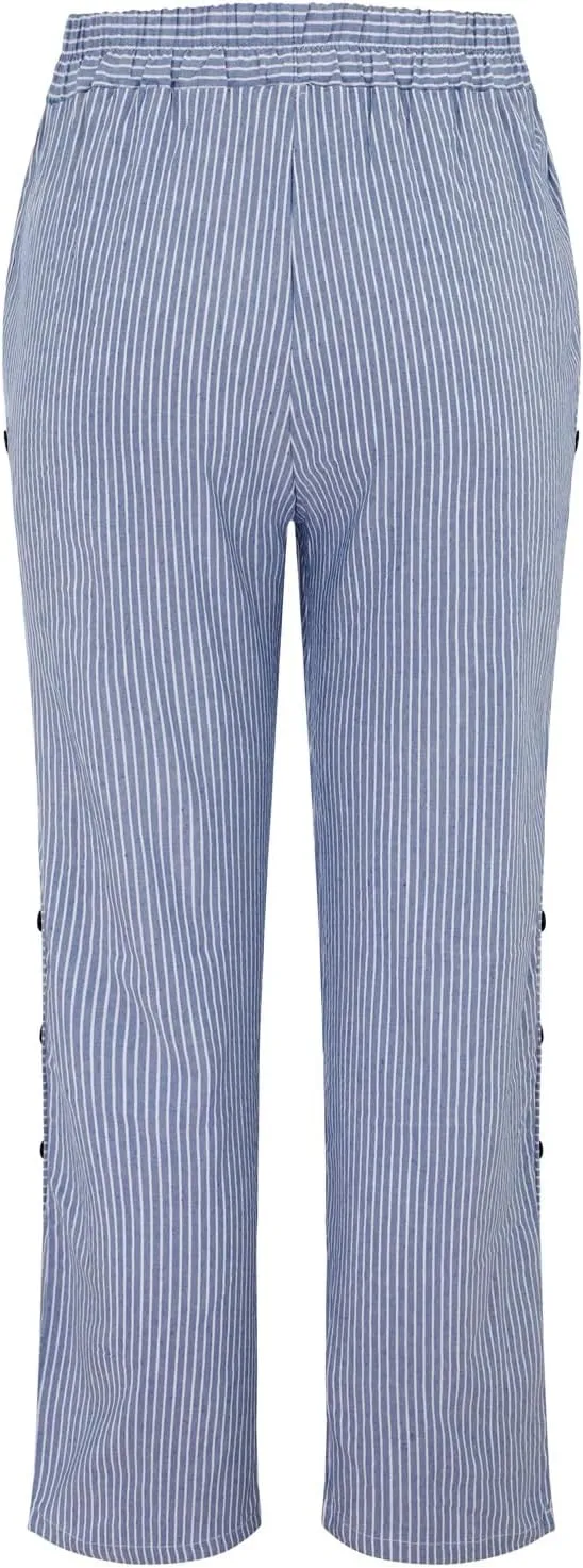 Striped Linen Pants Women Casual Elastic Waist Wide Leg Gauze Capri Lightweight Summer Cropped Trousers 2025 Outfits