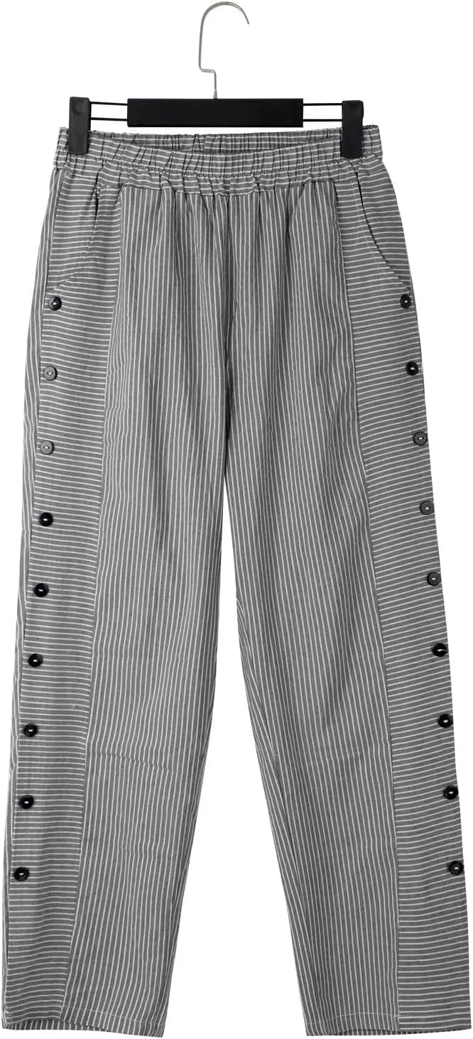 Striped Linen Pants Women Casual Elastic Waist Wide Leg Gauze Capri Lightweight Summer Cropped Trousers 2025 Outfits