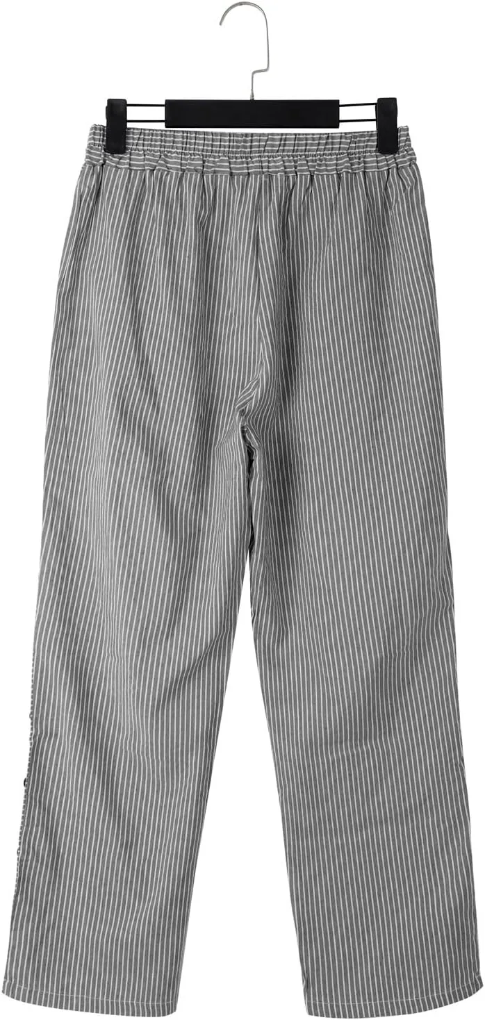 Striped Linen Pants Women Casual Elastic Waist Wide Leg Gauze Capri Lightweight Summer Cropped Trousers 2025 Outfits