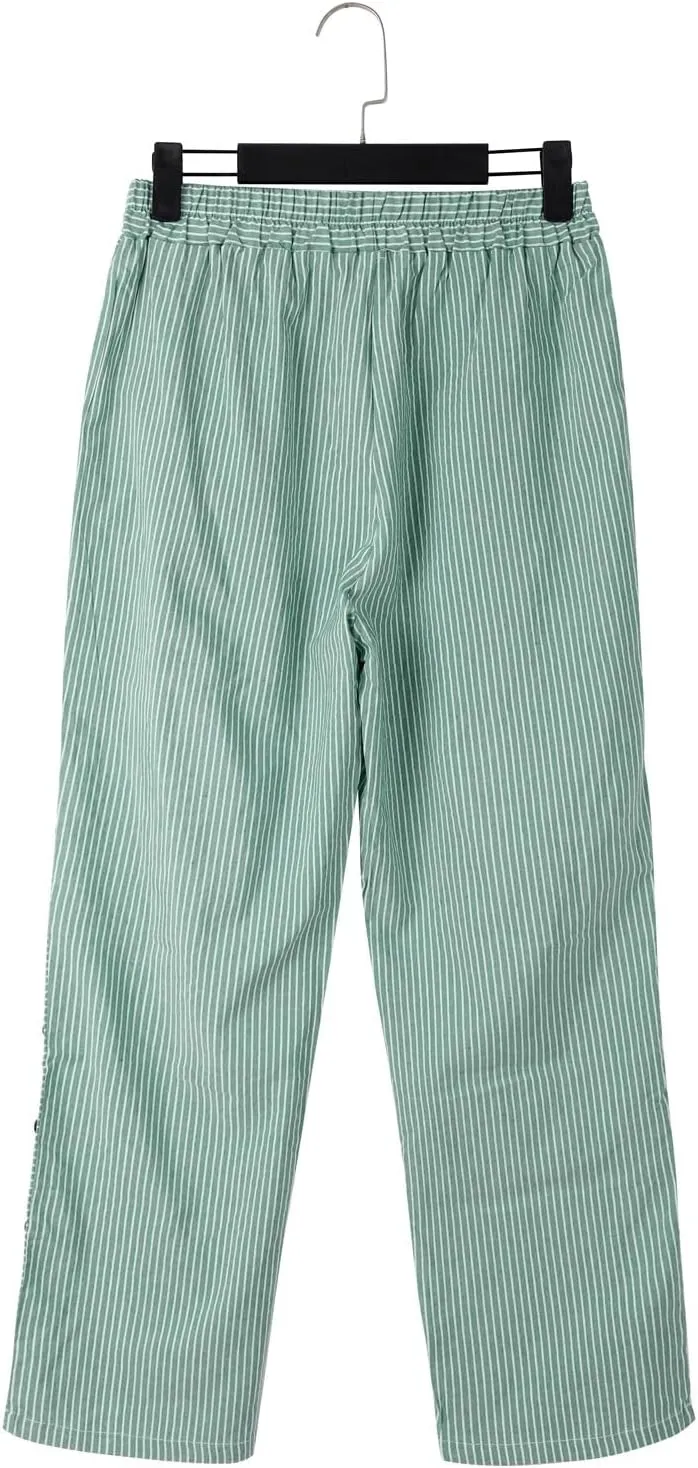 Striped Linen Pants Women Casual Elastic Waist Wide Leg Gauze Capri Lightweight Summer Cropped Trousers 2025 Outfits